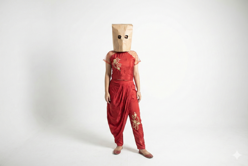 Scarlet Gold-Embroidered Dhoti Set