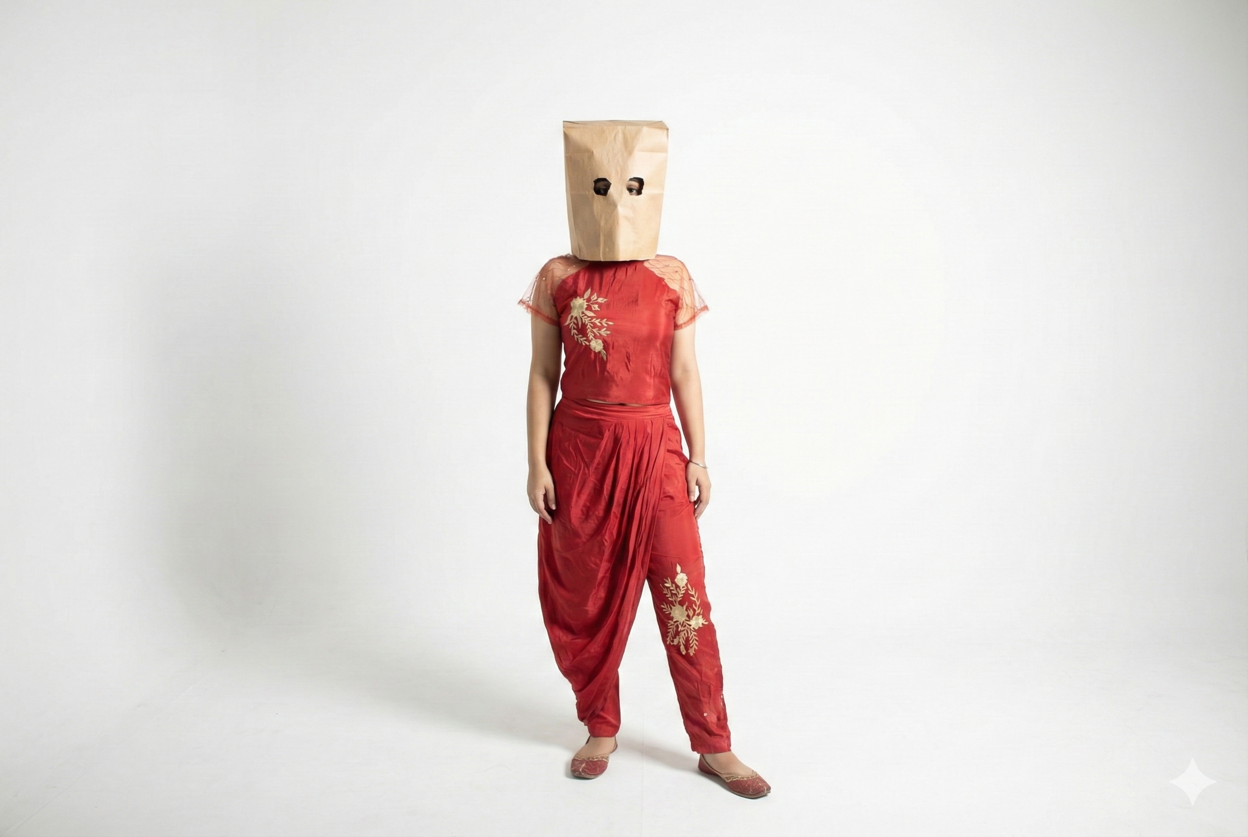 Scarlet Gold-Embroidered Dhoti Set