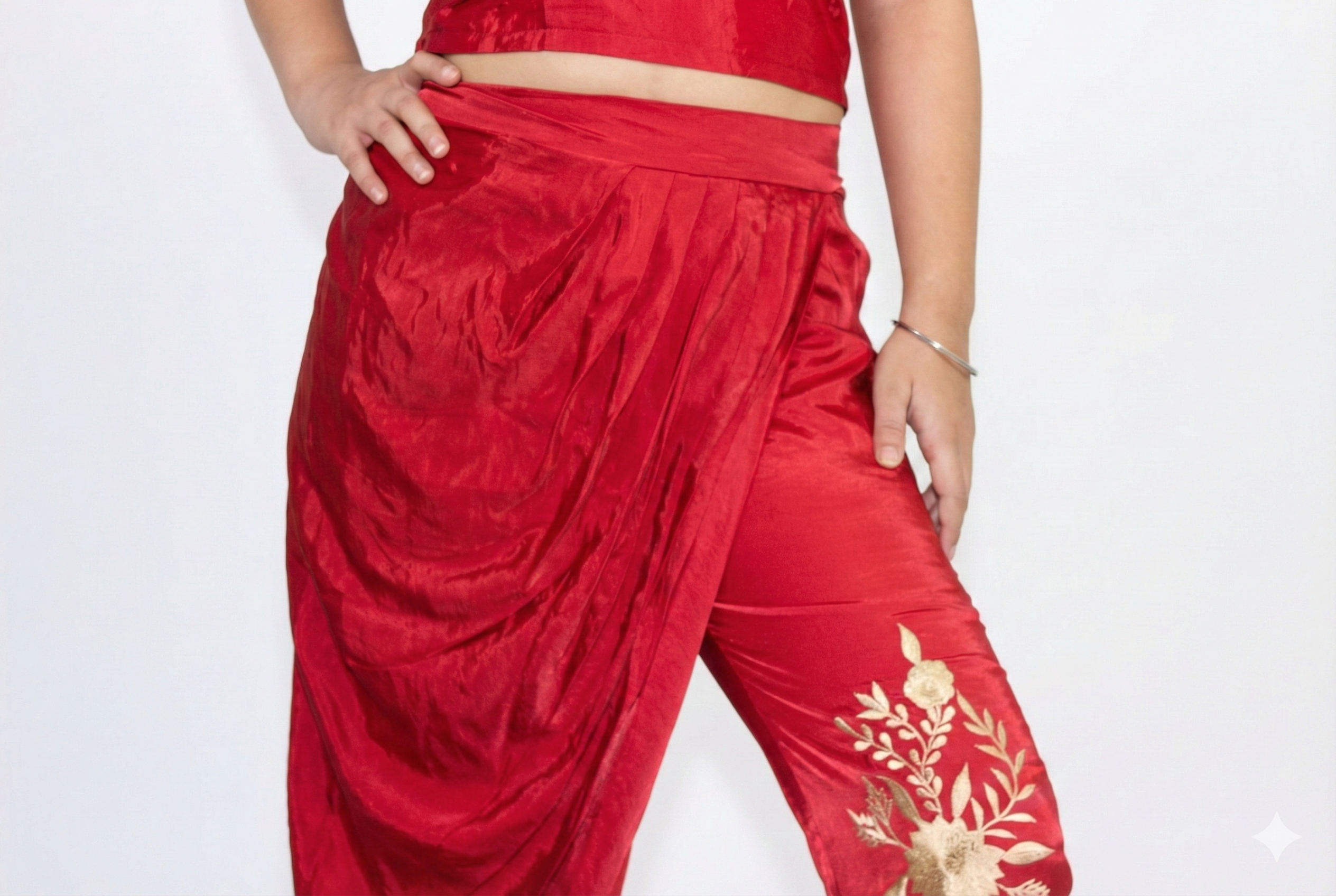 Scarlet Gold-Embroidered Dhoti Set