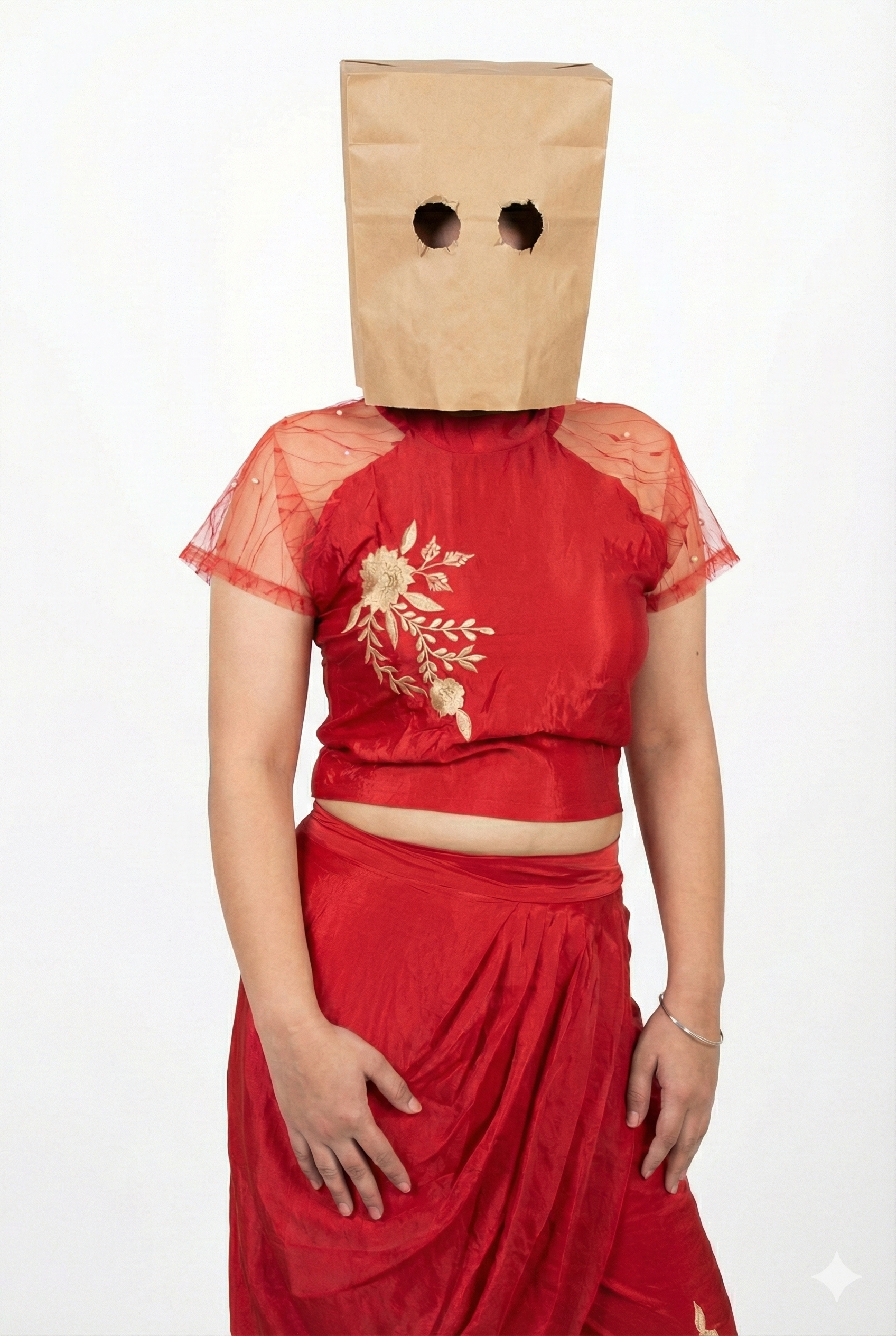 Scarlet Gold-Embroidered Dhoti Set