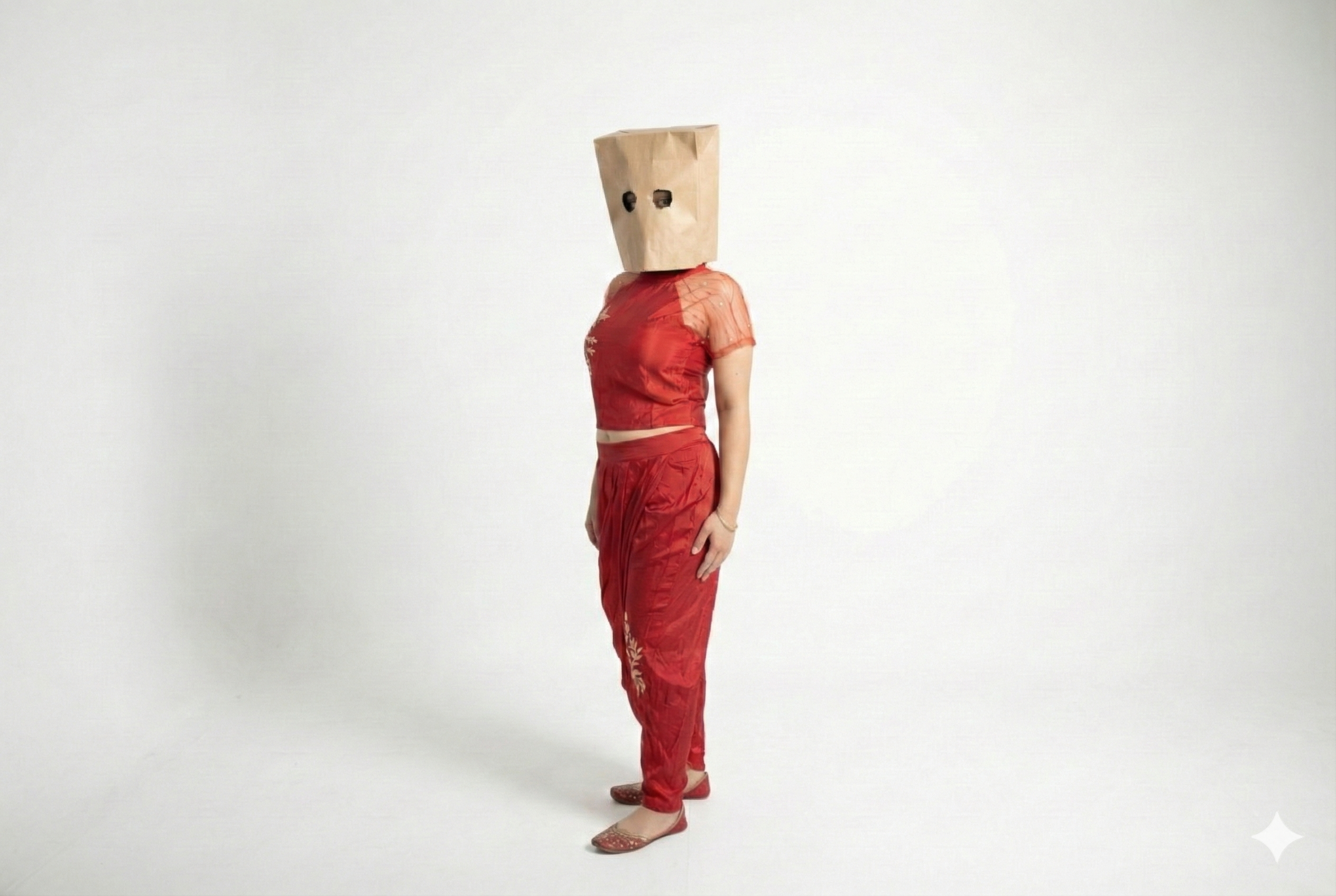 Scarlet Gold-Embroidered Dhoti Set