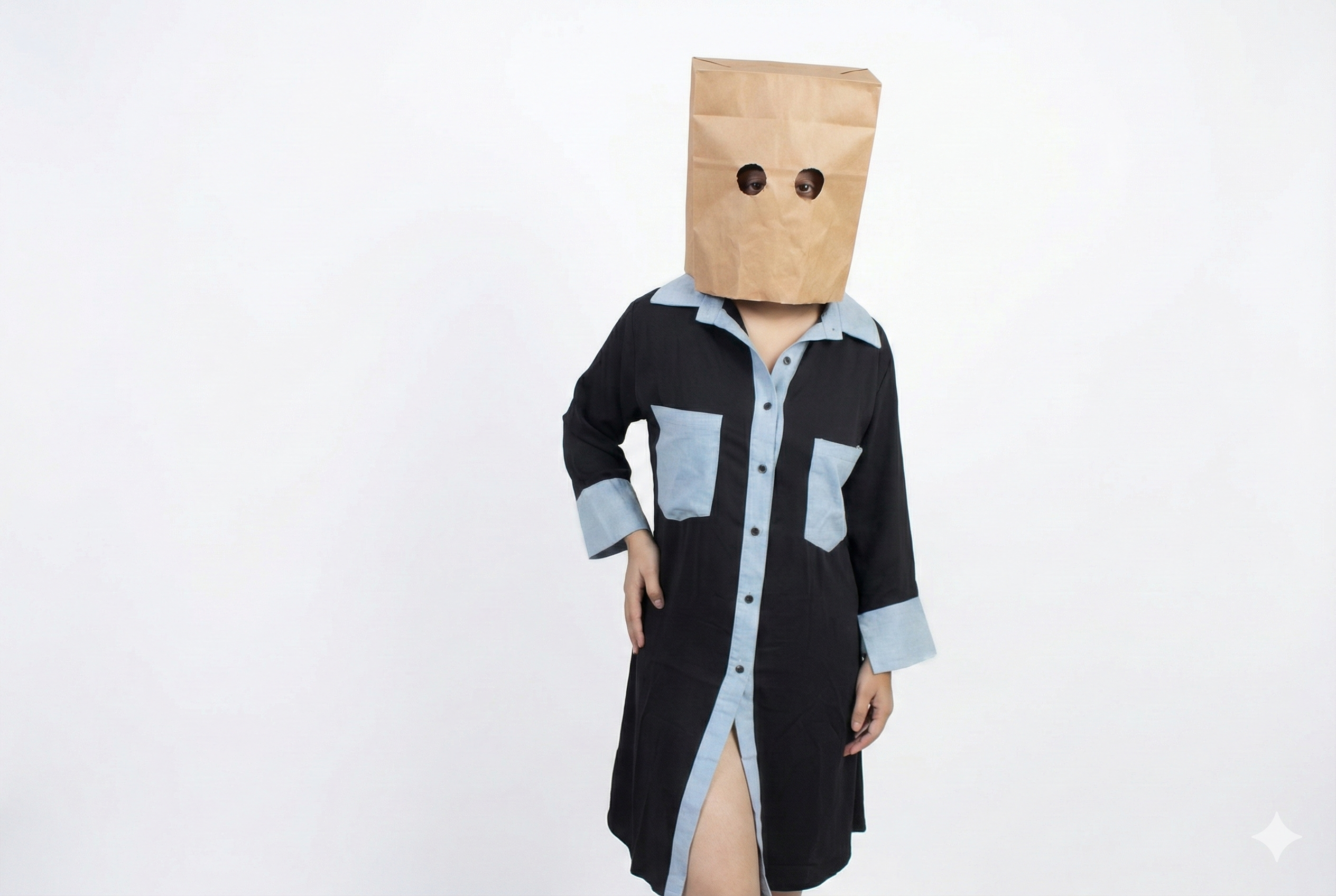 Noir & Chambray Contrast Shirt Dress