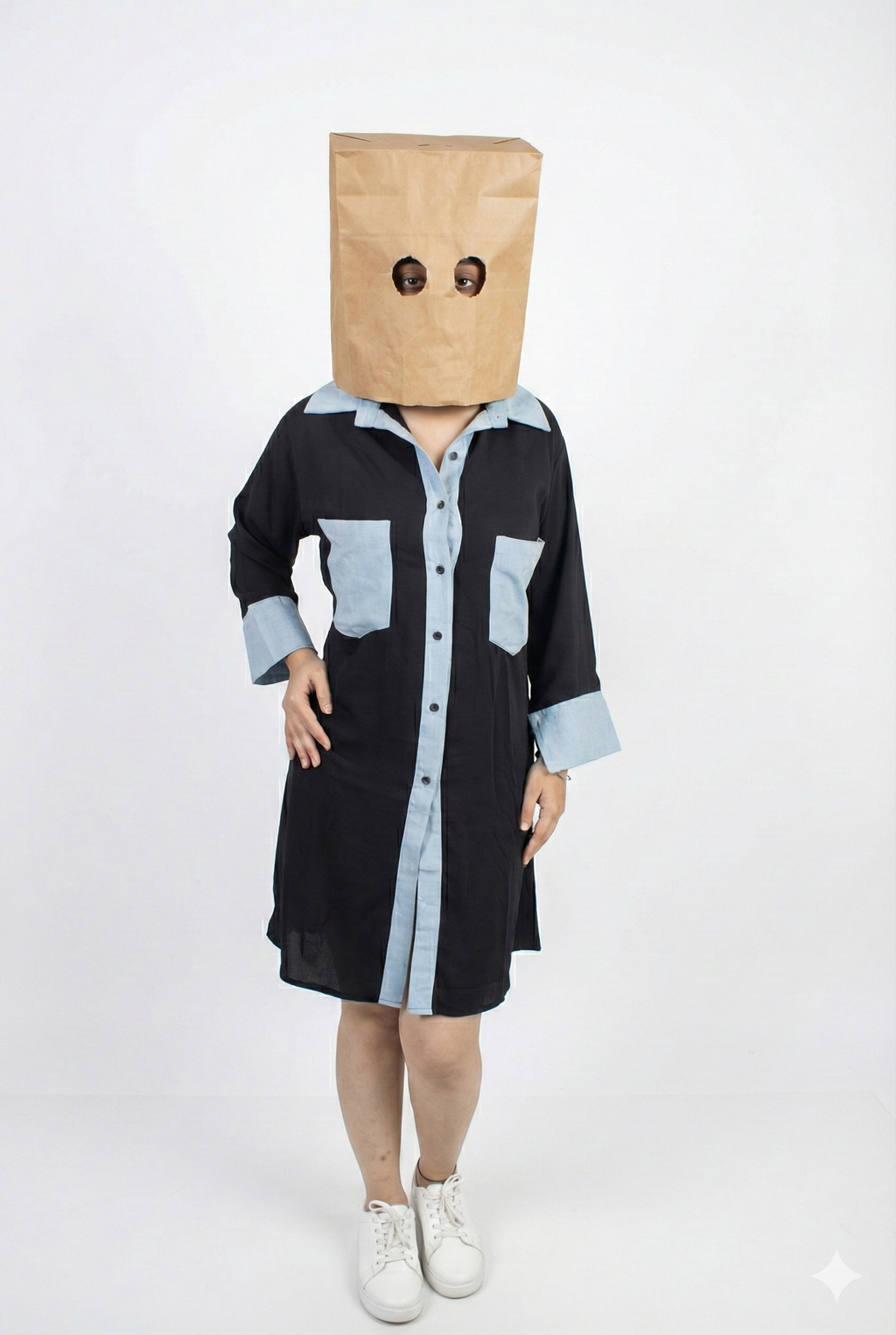 Noir & Chambray Contrast Shirt Dress