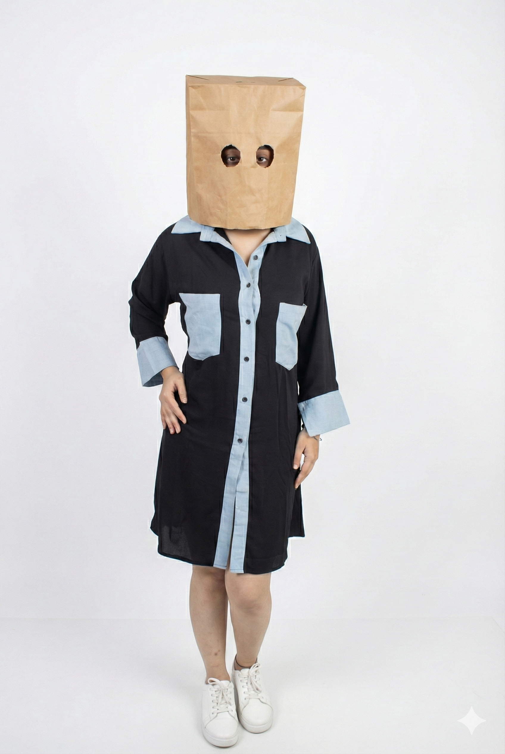 Noir & Chambray Contrast Shirt Dress