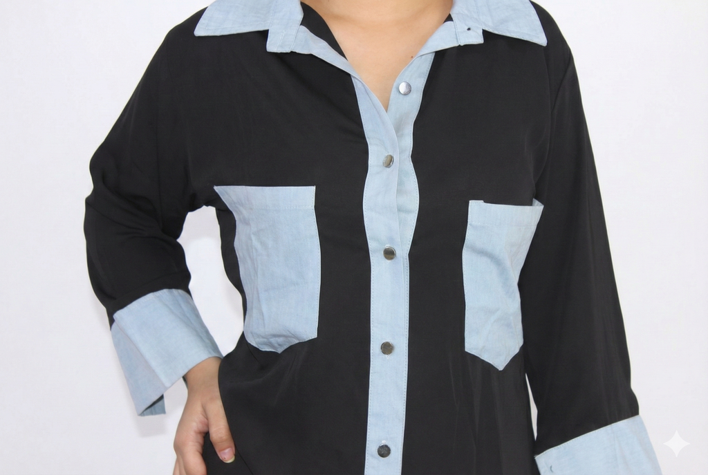 Noir & Chambray Contrast Shirt Dress
