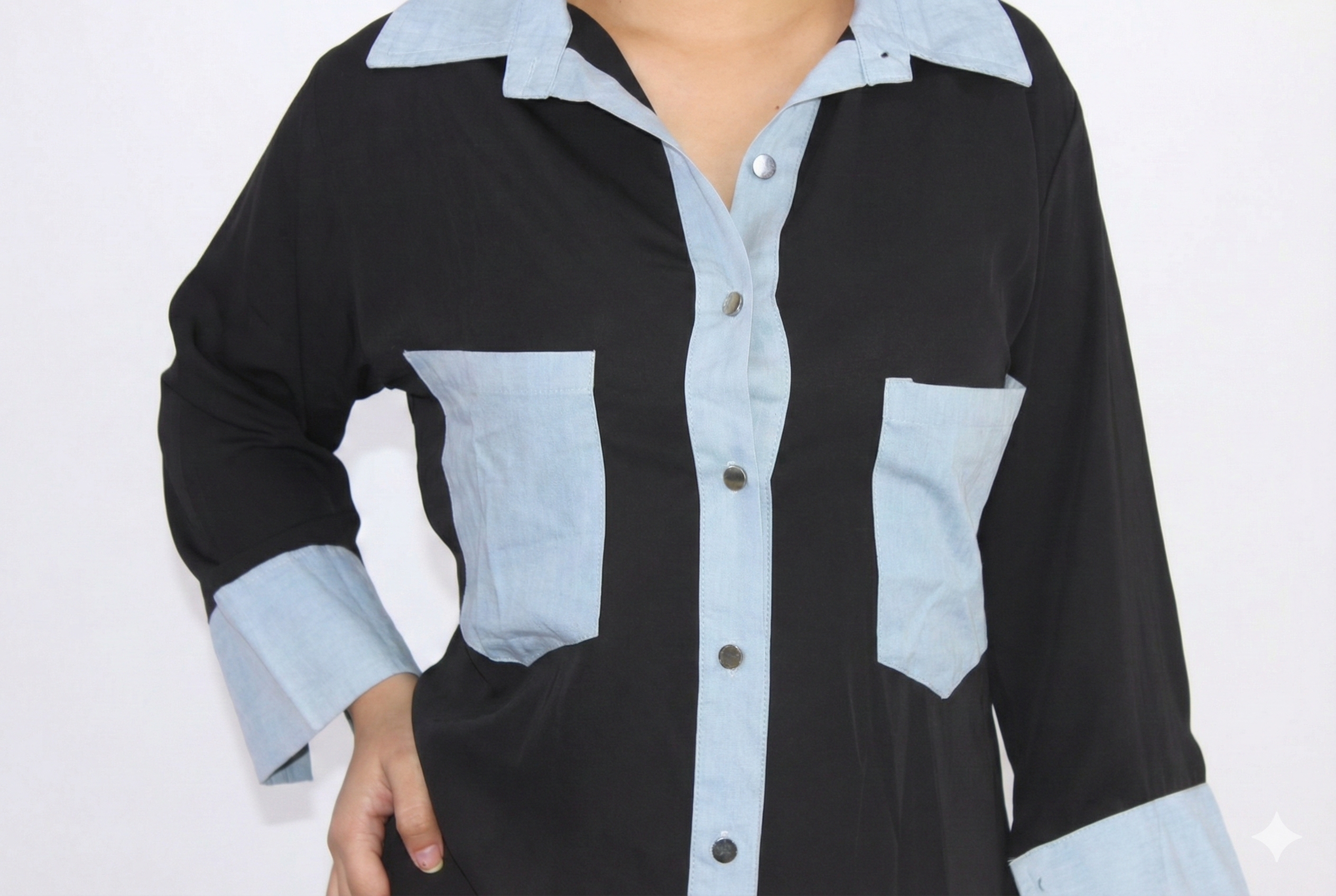Noir & Chambray Contrast Shirt Dress