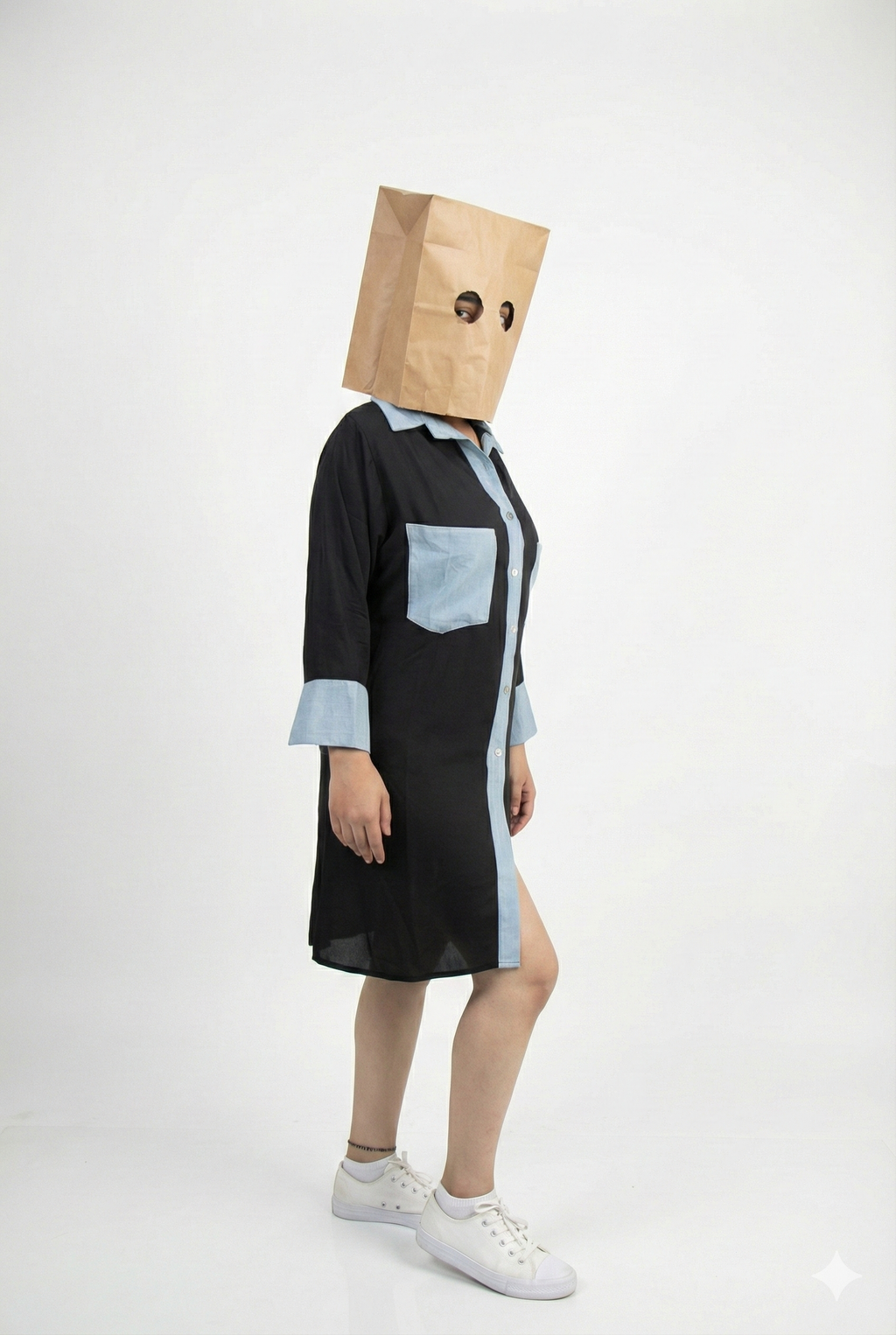 Noir & Chambray Contrast Shirt Dress