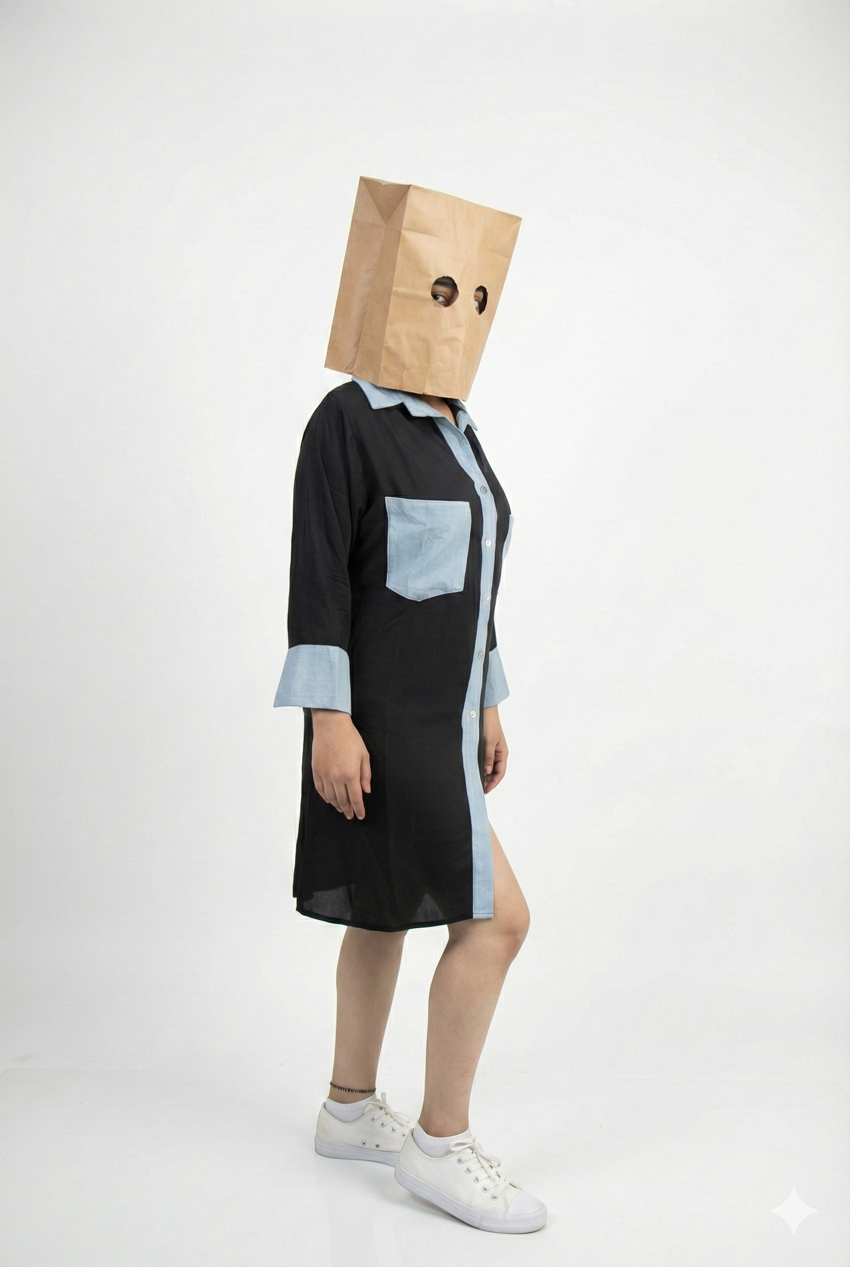 Noir & Chambray Contrast Shirt Dress